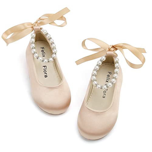 Felix & Flora Toddler Little Ballet Shoes Nude Size 12 Flower Girls Mary Jane Flats Dress Shoes Party Wedding