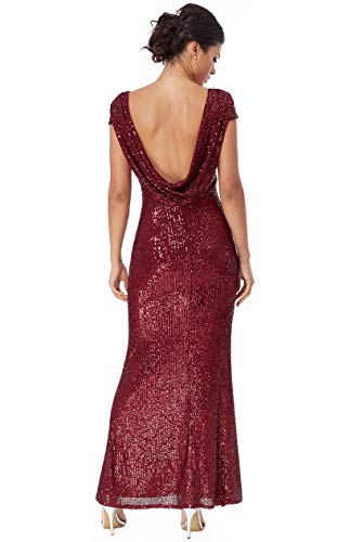 Goddiva Cowl Back Stripe Sequin Maxi Dress Wine