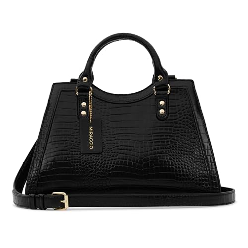 Image of Miraggio Willow Croc-Textured Handbag for Women with Detachable & Adjustable Sling /Crossbody Bag