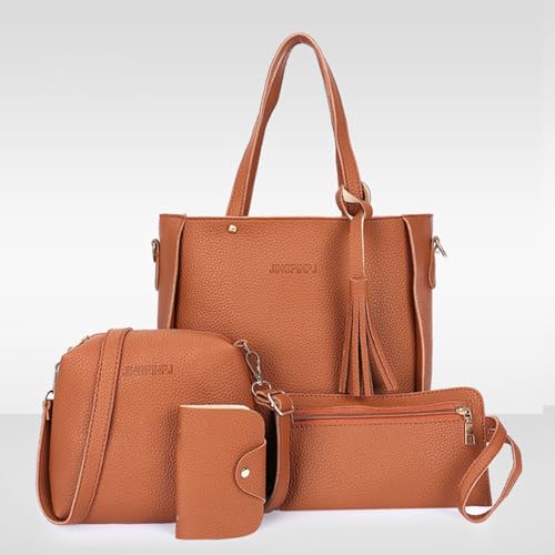 Set de 4 bolsos y carteras para mujer marrón miniatura 1