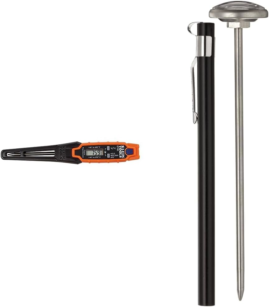 Klein Tools ET05 Digital Pocket Thermometer & Supco ST02 Stainless Steel Pocket Dial Thermometer, 5" Stem, 1" Dial, 0 to 220 Degrees F