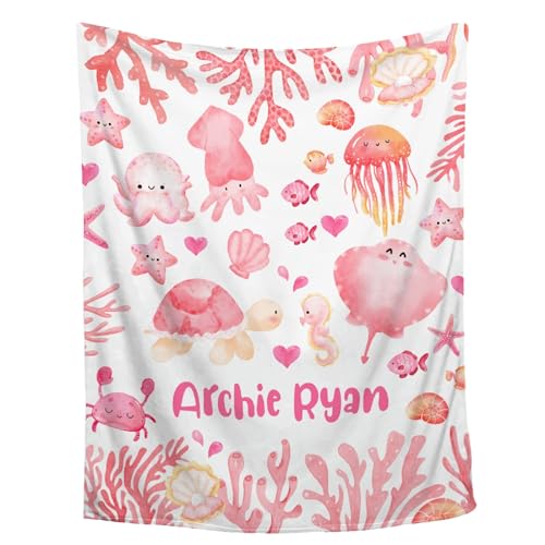 WHISKEYBLANKET Custom Baby Marine Life Blanket,Personalized Baby Marine Life Blanket,Soft