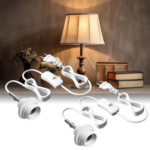 BrightArk E27 Porta lampada con cavo con interruttore con spina EU, per lampade da tavolo, lampada a bottiglia fai da te, per sostituire gli accessori vecchi o rotti, nero, bianco, confezione da 2