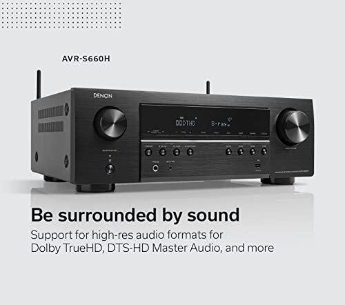 Denon Avr-S660H 5.2 Ch Avr - 75 W/Ch (2021 Model), Advanced 8K Upscaling, 3D Audio - Dolby Truehd, Dts:hd Master & More, Wireless Streaming, Built-In Heos, Alexa #TOP2