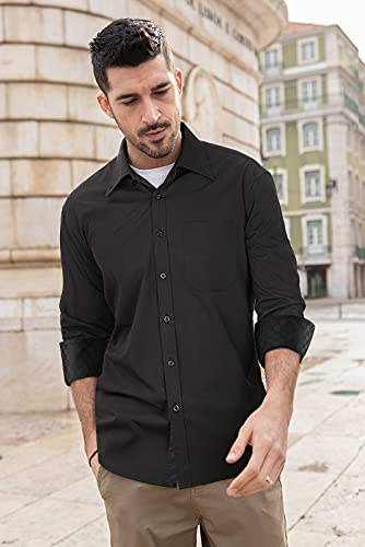 Image of HISDERN Mens Dress Shirts Long Sleeve Button Down Casual Shirts for Men Inner Contrast Formal Business Tuxedo Wedding Shirt