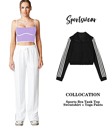 Image of Sleeveless Spaghetti Strap Padded Sports Bra Tank Tops Square Neck Double Layer Workout Fitness Basic Crop Tops