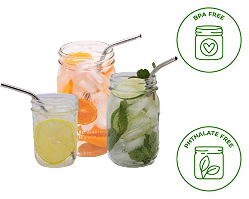 Combo Pack Thin Bent Stainless Steel Straws For Mason Jars (6 Pack + Cleaning Brush + Cloth Bag) #TOP3