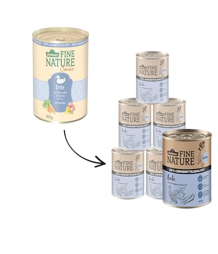Dehner Fine Nature Hundefutter, Nassfutter in Lebensmittelqualität, für ältere Hunde, Ente, 6 x 800 g Dose (4.8 kg)