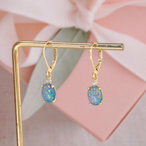 CiNily Opal Dangle Earrings for Women Trendy 14k Gold Plated Drop Dangle Earrings Created Fire Opal Drop Earrings Hypoallergenic Birthstone CZ Earrings Jewelry Gifts for Men Teen Girls4