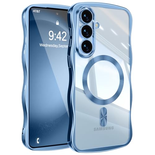 UEEBAI Coque Magnétique pour Samsung Galaxy S26 Plus 5G avec Recharge sans Fil, Wave Frame Étui en Silicone Liquide, Housse de Protection Antichoc Bumper...