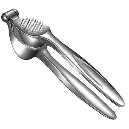 NINMORTH Prensa de ajo de acero inoxidable para cocina, manual para picadora con diseño antiobstrucciones, apta para lavavajillas, 3-4 dientes, color plateado