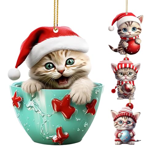 Ratpzou para árbol de Navidad de Gato, Plano de acrílico 2D para Coche, Colgante de Gatito para árbol de Navidad, Pared, Puerta, Espejo retrovisor, Vacaciones, reunión, Fiesta, Ventana