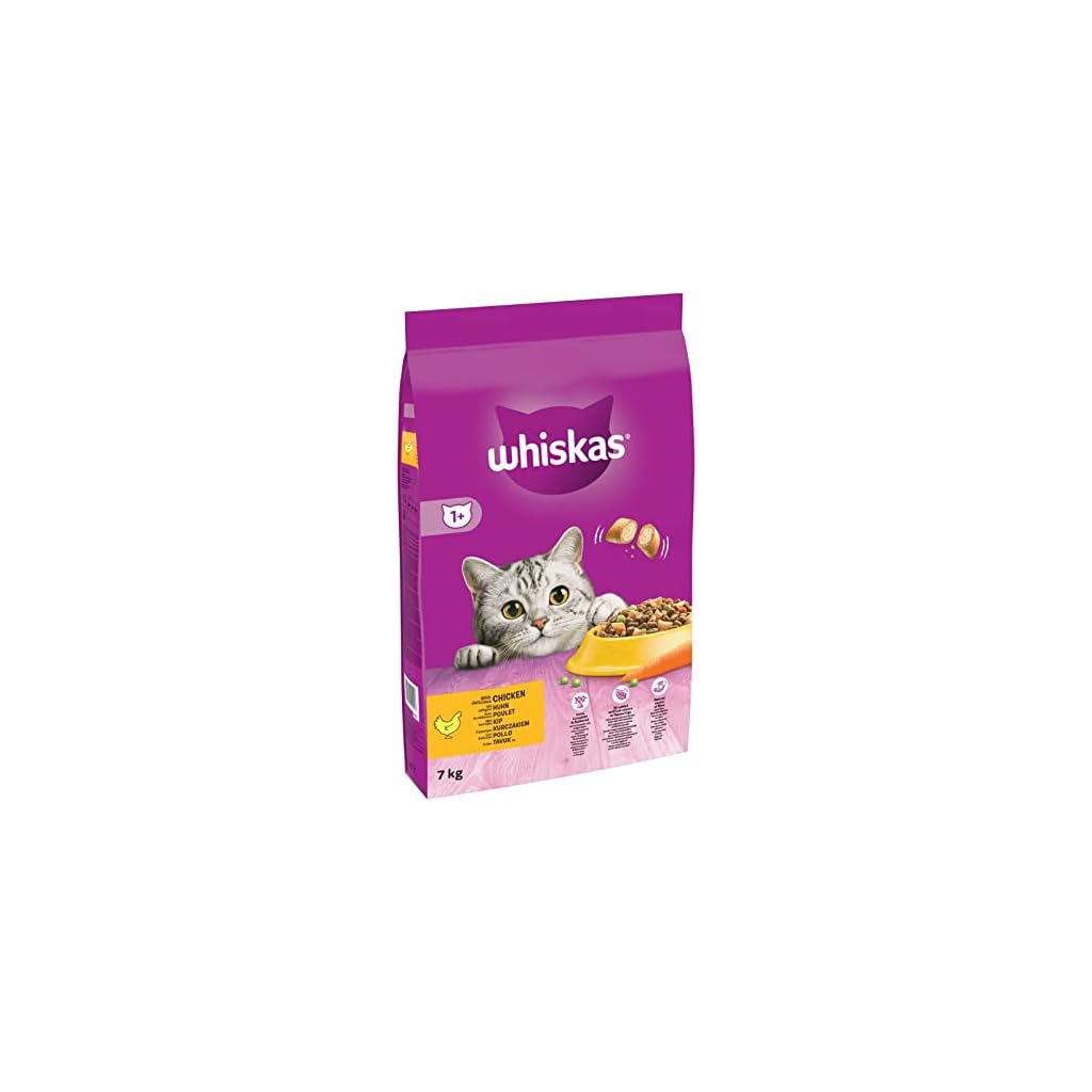 WHISKAS Croquettes Chat Adulte 1 An +, Sac de 7 kg, Au Poulet, Nourriture Chat Sèche Complète et Équilibrée, Croquettes chat