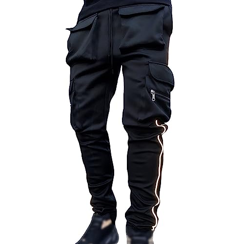 Maiyifu-GJ Men's Multi-Pocket Cargo Pants Elastic Waist Hiking Sweatpants Casual Athletic Running Joggers Trousers