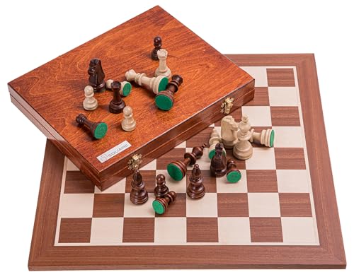 Square Pro - Juego de ajedrez nº 5 – Caoba NL LUX + 2 extra mujer – Juego de ajedrez de madera – Tablero de ajedrez + piezas Staunton 5 + caja