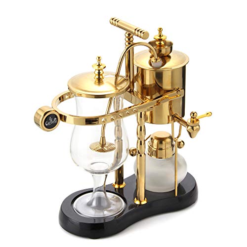 Diguo Belgian/Belgium Family Balance Siphon/Syphon Coffee Maker. Elegant Double Ridged Fulcrum with Tee handle (Classic Gold)