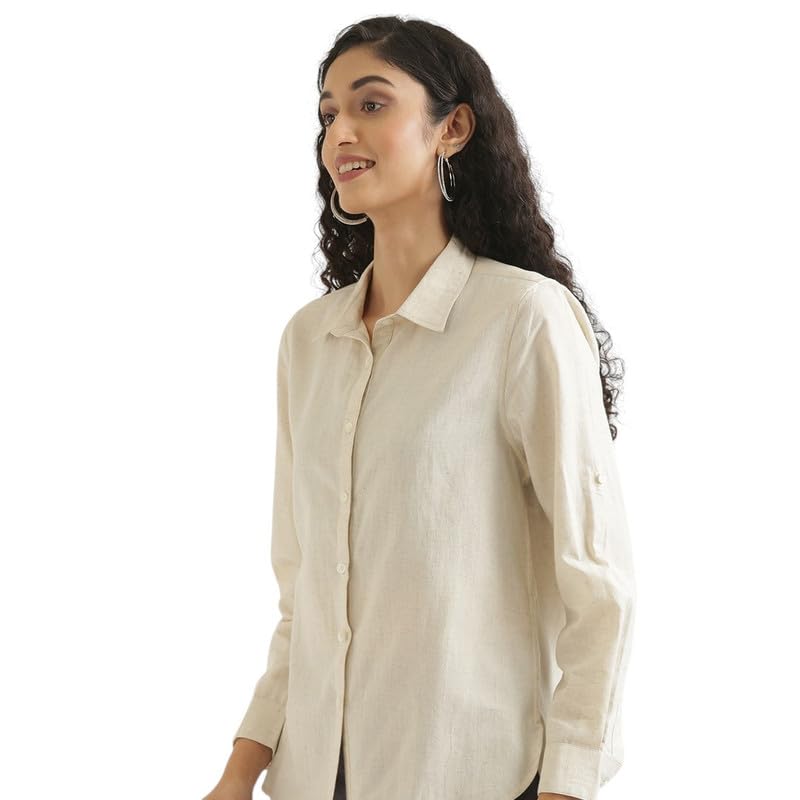 Image of SAADAA Airy Linen Shirt | Solid Regular Fit Casual Shirts Stylish for Women