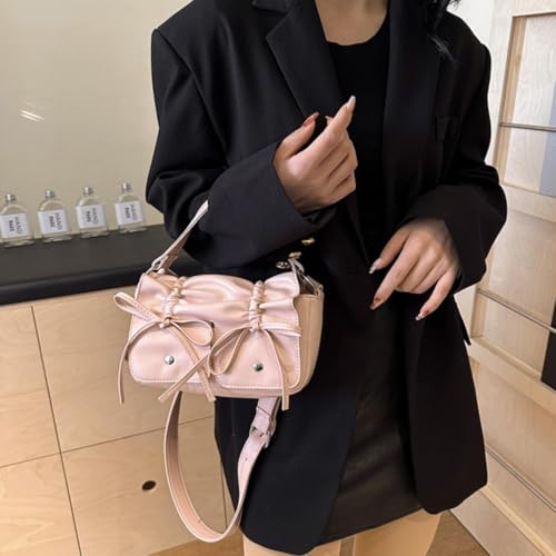 Bow Purse Small Handbag Cute Shoulder Bag for Women Coquette Crossbody Bags Y2k Aesthetic Leather Underarm Bag4