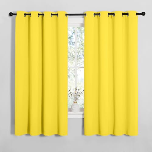 Image of NICETOWN Bedroom Curtain Panels Draperies, Thermal Insulated Solid Grommet Curtains /Drapes (Bright Yellow, 1 Pair, 55 by 68-inch)