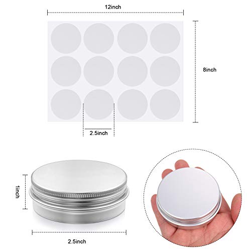 Patelai 72 Pcs 2 oz Tins with Screw Lid and Labels Aluminum Round Cans Salve Containers Travel Cosmetic Metal Tins for Candles Lotion Bars Balms Food Spice Candies DIY Crafts(Silver)3
