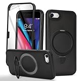 for iPhone SE 2020/2nd/2022/3rd Case with Magnetic Ring Stand and Built-in Screen Protector,for Apple iPhone 7/8 Phone Cases with 360 Full Body Protective and magsafe for Men Women Gril-Black