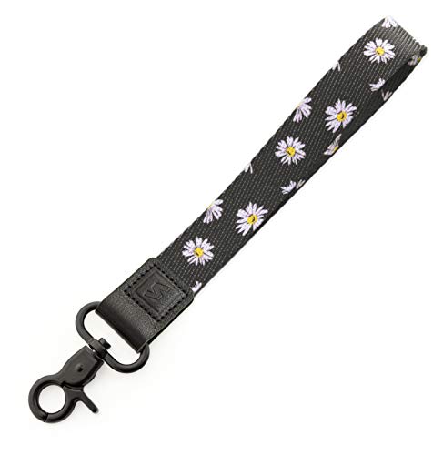 Preisvergleich Produktbild SENLLY Schlüsselband Wristlet Keychain Lanyard Strap Handschlaufe Schlüsselanhänger mit Metallverschluss und echtem Leder für Schlüssel, Mobile Handys Telefon, Kamera, Charms (Daisies)