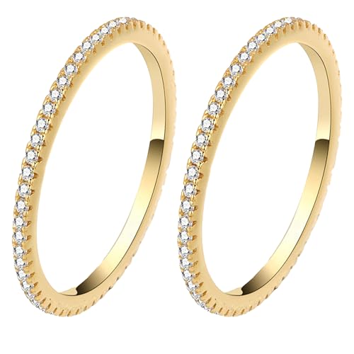LevyPan 2-Pack 14K Gold Plated Stacking Rings for Oura Ring Gen 5/4/3 Cubic Zirconia Simulated oura ring accessories stack Diamond Rings for Women