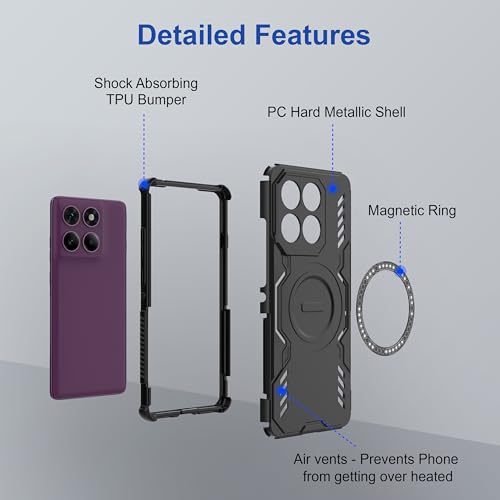 Image of Zapcase Back Case Cover for Motorola Edge 60 Pro | Magnetic Case with Built-in Metal Ring | Supports MagSafe Charger, Wallet & Car Mount | Shockproof Hybrid PC + TPU | Black