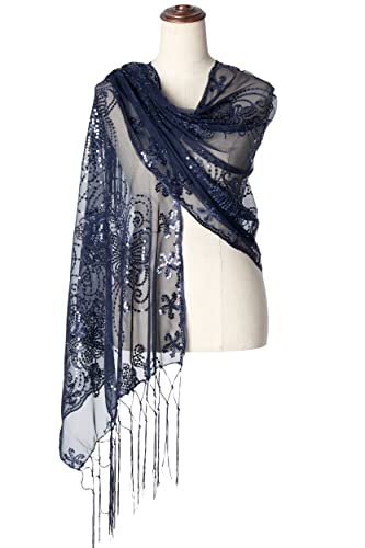 Image of BABEYOND 1920s Sequined Shawl Wraps for Women Fringed Evening Cape Wedding Bridal Shawl Scarf for Evening Dresses Party
