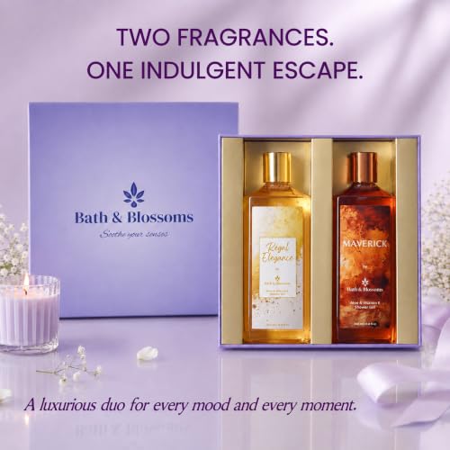 Image of Bath & Blossoms Maverick & Regal Elegance | Duo Shower Gel Collection | Bold Citrus & Spice meets Sweet Amber & Musk | 2 x 260 ml | Aloe Vera & Vitamin E | Vegan & Paraben Free | Premium Body Care | Luxury Gifting