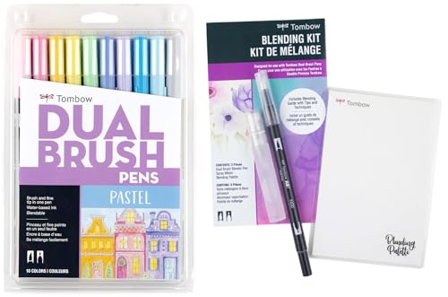 Tombow Art Marker Collection: Pastel 10 Piece Dual Brush Pen Set with Blending Palette Kit