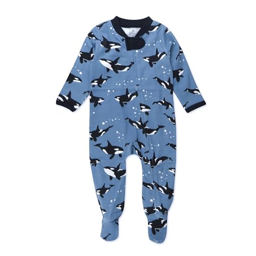 HonestBaby Sleep & Play Footed One-Piece Pajama Sleeper 100% Organic Cotton, Baby Boys, Whales, 3-6 Months