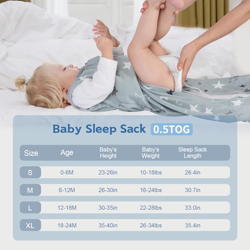 Wrrernsin Baby Sleep Sack 6-12 Months,100% Cotton TOG 0.5 Wearable Blanket for Boys and Girls, 3 Pack 2-Way Zipper Lightweight Sleeping Bags for Toddler Newborn Infant — view 4