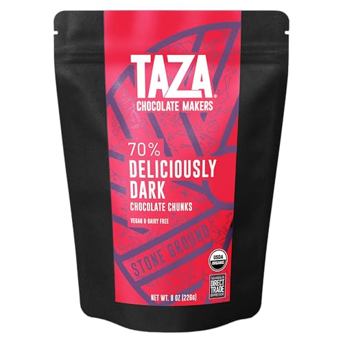 Taza Chocolate 70% Deliciously Dark Organic Chocolate Chunks (8 Oz) - For Baking, Snacking, & Keto - Made From Ethically Sourced Organic Cacao Nibs - Vegan & Dairy-Free