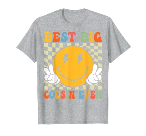 Retro Groovy Best Big Cousin Ever Girls Boys T-Shirt, Men, Heather Grey, XX-Large