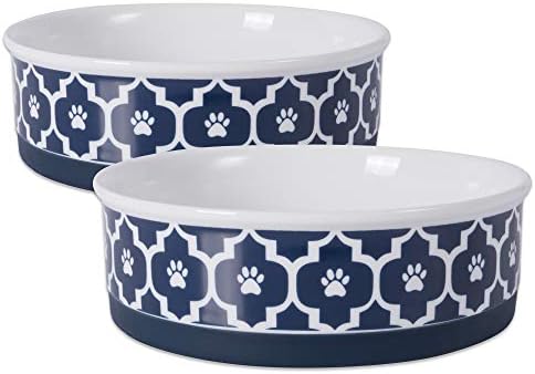 Bone Dry Lattice Collection Pet Bowl & Canister, Large Set, 7.5x2.4", Nautical Blue, 2 Piece