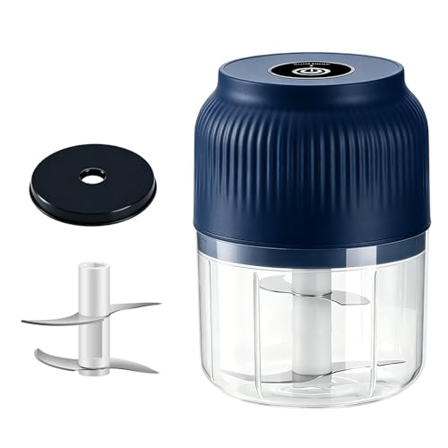 Broyeur électrique d'ail domestique, mini hachoir sans fil rechargeable USB à 6 lames, adapté pour ail, purée bébé, noix, gingembre, piment et oignon (Blue,4)