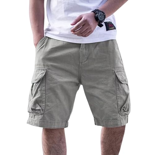 Image of Men Cotton Cargo Shorts Casual Regular Fit Knee Length Multi Pocket Utility Shorts for Travel Outdoor Summer Wear Comfortable Durable Daily Use