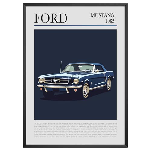MJ-GRAPHICS® Poster Ford Mustang 1965 Poster Oldtimer Legendärer Muscle Car Auto Bild Kunstdruck Wohnzimmer Wandbild Geschenk für Mustang Fans Retro – A4 Ohne Rahmen