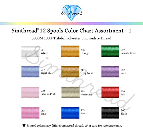 Image of Simthread 12 Brother Colors of Huge Spool 5000M Polyester Embroidery Machine Thread for Commercial and Domestic Embroidery Machines -Assorted Color 1