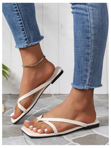 Image of GORGLITTER Women's Strappy Square Toe Thong Sandals Dressy Summer Cute Vacation Beach Comfortable Flip Flops Slide Shoes 2026