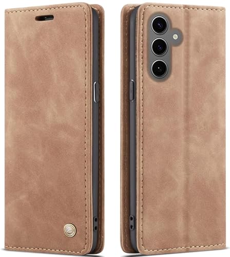 Image of ClickCase for Samsung Galaxy S24 FE 5G Sheepskin Series Faux Soft Leather Wallet Flip Case Kick Stand with Magnetic Closure Lightweight Slim Flip Cover for Samsung Galaxy S24 FE 5G (Beige Brown)
