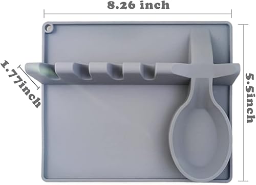 Miniatura 3 de Bunhut Silicone Utensil Rest with Drip Pad for Multiple Utensils,Grey Spoon Rest for Stove Top,Heat-Resistant Spoon Holder for Kitchen