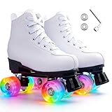 ERNAN Patins à roulettes 4 Roues,Haut Classique Patins,Rollers parallèles avec Roues Lumineuses, Roues pour Adultes, Enfants, débutants (Taille 35 43) (White, 42)