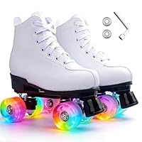 ERNAN Rolschaatsen met 4 wielen, klassieke skates, parallelle skates met lichtgevende wielen, wielen voor volwassenen, kinderen, beginners (maat 35-43) (White Stripes, 40