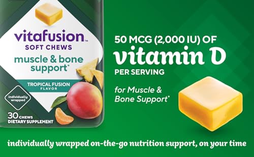 Vitafusion Soft Chews Muscle & Bone Support (1), Adult Chewable Vitamin D for Bone & Muscle Support, Individually Wrapped, Tropical Fusion Flavor, 30 Chews, 30 Day Supply - image 3