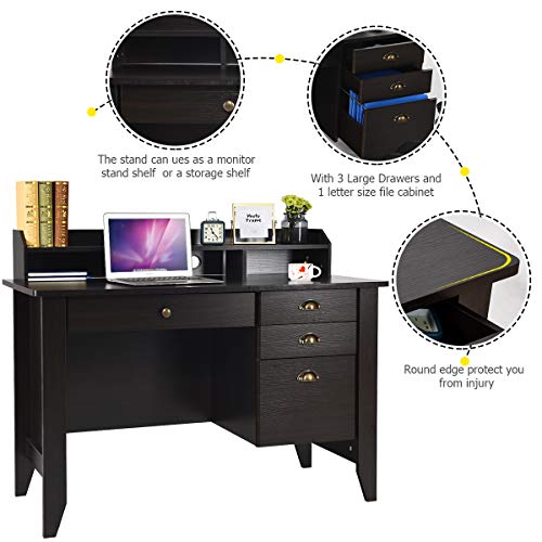 Catrimown Computer Desk With Drawers And Hutch, Wood Office Desk Teens Student Desk Study Table Writing Desk For Bedroom Small Spaces Furniture With Storage Shelves, Espresso Brown #TOP4