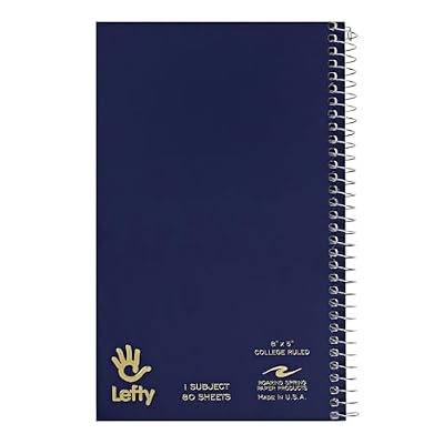 Roaring Spring Lefty Spiral Journal, College Ruled Small Left Handed Notebook, 8" x 5", 80 Sheets, Assorted Color Covers