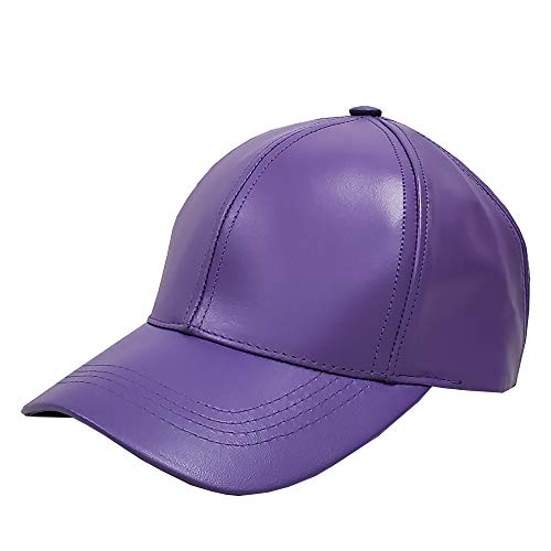 Emstate Genuine Cowhide Leather Unisex Adjustable Baseball Cap Made in USA (Purple)