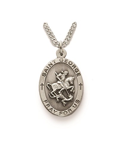 The Santi Collection Sterling Silver Catholic Patron Saint Saint George Medal Pendant, 1 Inch